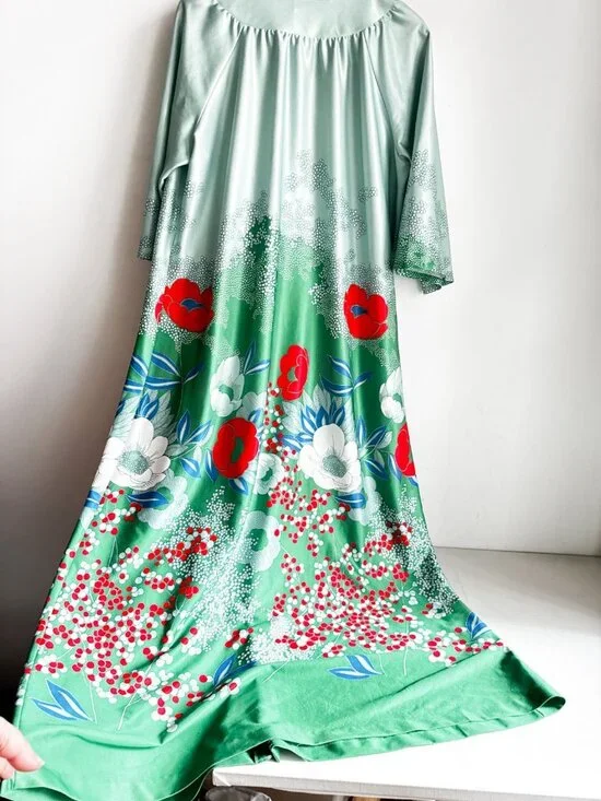 Vintage Princess Green Red Floral Colourful 70s Housedress XL - Picture 2 of 5